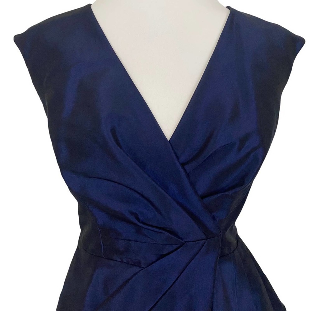 EVAN PICONE | Shiny Blue Violet Cap Sleeve Ruffle Evening Cocktail Sheath Dress - Picture 4 of 10